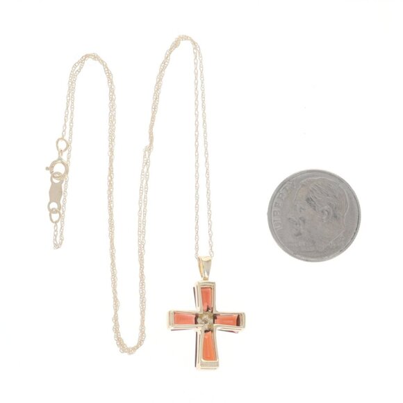 Yellow Gold Garnet Diamond Cross Necklace 17" - 14k Tapered Step 3.62ctw Faith - Picture 3 of 5